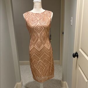 Vince Camuto Rose Gold Sequin Midi Sheath Dress